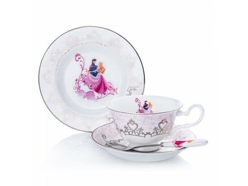 English Ladies Disney Sleeping Beauty Wedding Plate, Spoon, Cup & Saucer