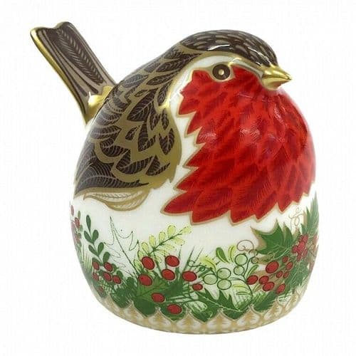 Royal Crown Derby 1st Quality Christmas Wreath Robin Paperweight