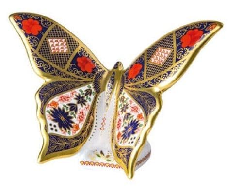Royal Crown Derby 1st Quality Imari Solid Gold Band Butterfly Paperweight