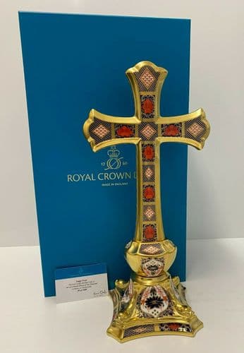 Royal Crown Derby 1st Quality Old Imari Solid Gold Band 35cm Cross