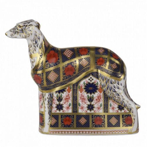Royal Crown Derby 1st Quality Old Imari Solid Gold Band Lurcher Paperweight