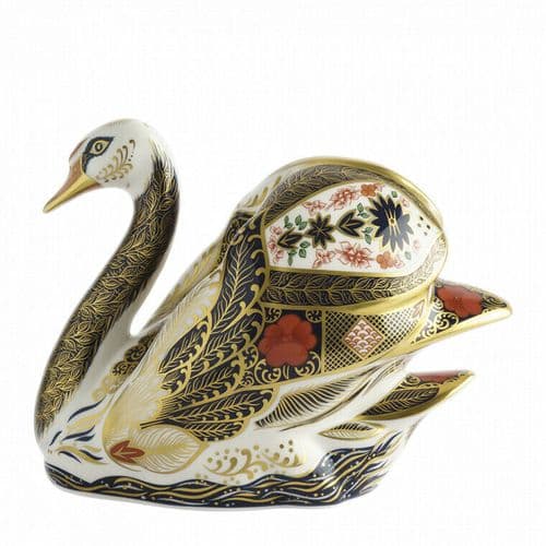 Royal Crown Derby 1st Quality Old Imari Solid Gold Band Swan Paperweight