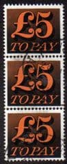 1970 3 X £5.00 'ORANGE AND BLACK' FINE USED