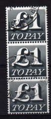 1970 BLOCK OF 3 X £1.00 BLACK FINE USED
