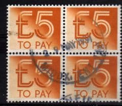 1982 BLOCK OF 4 X £5.00 TO PAYS GOOD USED