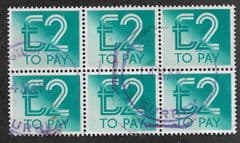 1982 BLOCK OF 6 X £2.00 'TURQUOISE'  TO PAYS  FINE USED