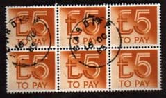 1982 BLOCK OF 6 X £5.00 TO PAYS FINE USED