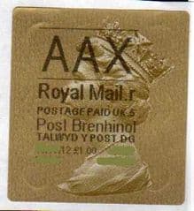 2012 'AAX' (R 5) WALSALL WELSH GOLD TYPE 3 LABEL