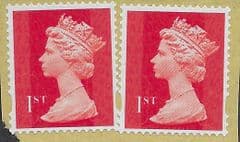 2012 PAIR OF 1ST (S/A) 'ROYAL MAIL RED ' (MTIL M13L) MACHIN FORGERIES ON PIECE
