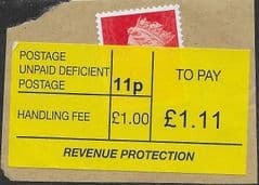 2013  £1.11 ' TO PAY'  'DEFICIENT' LABEL WITH MSIL M13L MACHIN