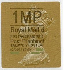 2013 '1MP' (D 4)POST BRENHINOL TYPE 2a LABEL(NEW SERVICE FROM 2ND APRIL 2013)