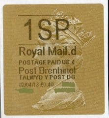 2013 '1SP' (D 4)POST BRENHINOL TYPE 2a LABEL(NEW SERVICE FROM 2ND APRIL 2013)