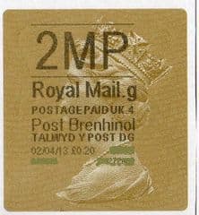 2013 '2MP' (G 4)POST BRENHINOL TYPE 2a LABEL(NEW SERVICE FROM 2ND APRIL 2013)