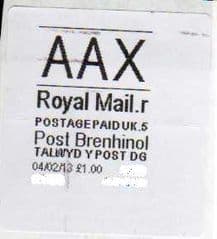 2013 'AAX' (R 5) POST BRENHINOL (VERY LATE USE)