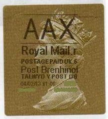 2013 'AAX' (R 5) WALSALL WELSH GOLD TYPE 3 LABEL