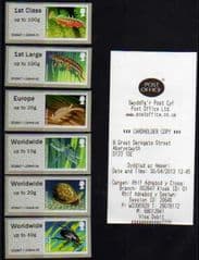 2013 ( COLLECTORS SET)  'PONDLIFE ' (ABERYSTWYTH) (6v) (WELSH RECEIPT)(RARE- ALL GUILLOTINED !)