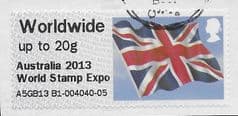 2013 WORLDWIDE (UPTO 20g) 'UNION FLAG' (OVPT - AUSTRALIA 2013 WORLD STAMP EXPO)    FINE USED