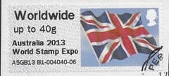 2013 WORLDWIDE (UPTO 40g) 'UNION FLAG' (OVPT - AUSTRALIA 2013 WORLD STAMP EXPO) FINE USED