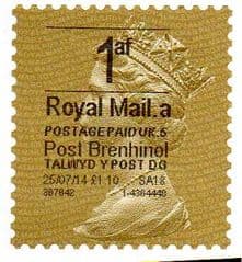 2014 '1af'( A 5) (£1.10)'POST BRENHINOL' GOLD PERF TYPE 1 WITH CODES  VERY LATE USE OF A RARE CODE 5 GOLD PERFED LABELS