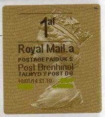 2014 1af (A 5)( £1.10)'POST BRENHINOL' GOLD  TYPE 2 *RARE*  RARELY SEEN VARIATION ON ANY LABEL!