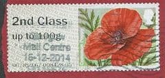 2014 2ND CLASS 'COMMON POPPY (ERROR -2ND CLASS ON A FIRST CLASS LABEL) FINE USED