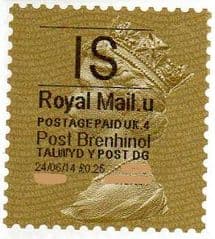 2014 'I.S'( U 4) 'POST BRENHINOL' GOLD PERF   (NEW SERVICE FROM 30 MAR 2014)  VERY LATE USE OF TYPE 1