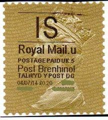 2014 'I.S'( U 5) 'POST BRENHINOL' GOLD PERF   (NEW SERVICE FROM 30 MAR 2014)  VERY LATE USE OF TYPE 1