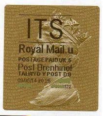 2014 'I.T.S.' (U 5)POST BRENHINOL TYPE 2a LABEL   (NEW SERVICE FROM 30TH MAR 2014)  RARE LATE USE OF 2a