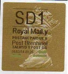 2014 'SD1' (Y 5)POST BRENHINOL TYPE 3 LABEL  (NEW SERVICE FROM 11TH FEB 2014) (RARE CODE 5)
