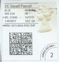 2015 '2C SMALL PARCEL'  (G 4) 'TYPE 4a (2D BARCODED)  (FORMERLY 2SP)