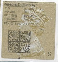 2015 SPECIAL DELIVERY BY 1  (Y4) TYPE 4 PRINTING ON GOLD TYPE 3 LABEL