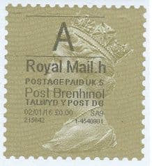 2016 'A' (H 5 ) (£0.00) POST BRENHINOL (LATE USE) **RARE**  RARE VARIATION ON ANY LABEL !