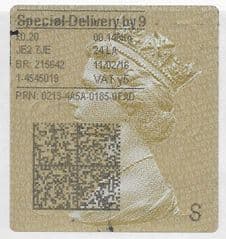 2016 SPECIAL DELIVERY BY 9  (Y5) TYPE 4 PRINTING ON GOLD TYPE 3 LABEL