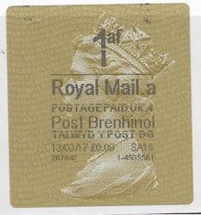 2017 'A '( h 4)(£0.00) 'POST BRENHINOL' TYPE 2a (VERY RARE LATE USE)