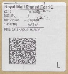 2018 'ROYAL MAIL SIGNED FOR 1C (C 4) ( NEW TYPE 4 PRINTING ON OLD WHITE LABEL)