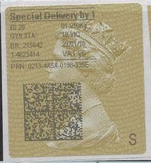 2018 SPECIAL DELIVERY BY 1 (Y5) TYPE 4 PRINTING ON GOLD TYPE 2 LABEL