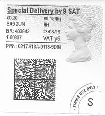 2019 SPECIAL DELIVERY BY 9 SAT ( Y 6) TYPE 4b HORIZON LABEL