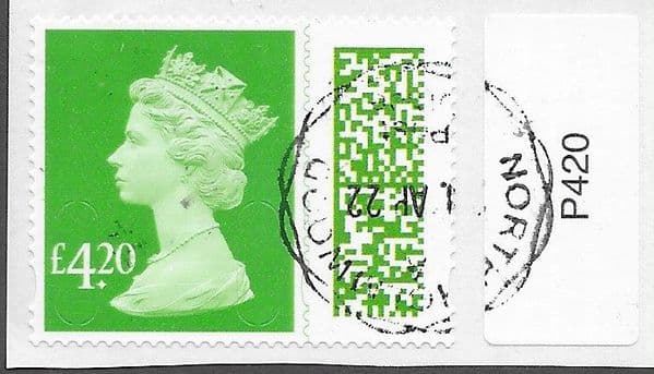 2022 £4.20 (S/A) 'LIGHT GREEN' (M22L)(+VALUE TAG)  FINE USED