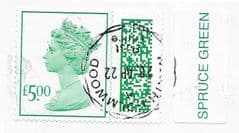 2022 £5.00 (S/A) 'SPRUCE GREEN' (M22L)(+ COLOUR TAG) FINE USED