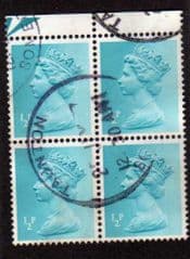 BLK OF 4 X 1/2P 'TURQUOISE' (2 BANDS) FINE USED