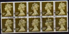 BLOCK OF 10 X 37P 'BROWN OLIVE' FINE USED