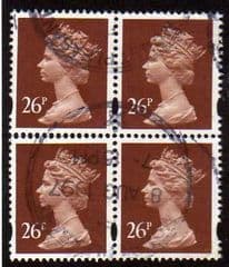 BLOCK OF 4 X 26P 'RED BROWN' (PHOTO) FINE USED
