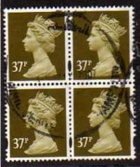 BLOCK OF 4 X 37P ' BROWN OLIVE' FINE USED