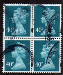 BLOCK OF 4 X 40P 'TURQUOISE BLUE' GOOD USED