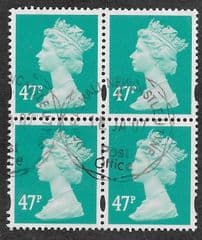 BLOCK OF 4 X 47P 'TURQUOISE GREEN' FINE USED