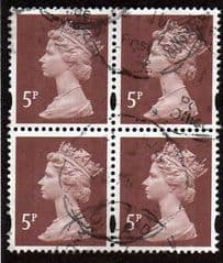 BLOCK OF 4 X5P DULL RED BROWN GOOD USED