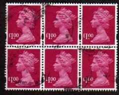 BLOCK OF 6 X £1.00 RUBY(2007) FINE USED