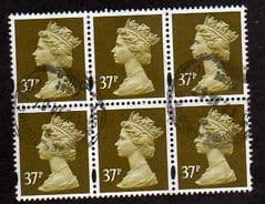 BLOCK OF 6 X 37P 'BROWN OLIVE' GOOD USED