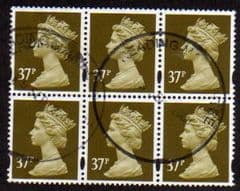 BLOCK OF 6 X 37P 'BROWN OLIVE'  GOOD USED