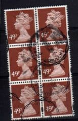 BLOCK OF 6 X 49P RED BROWN AVERAGE USED